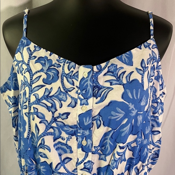 Vineyard Vines Tide Blue Floral Print Sleeveless Ruffle Hem Midi Dress - Picture 6 of 16